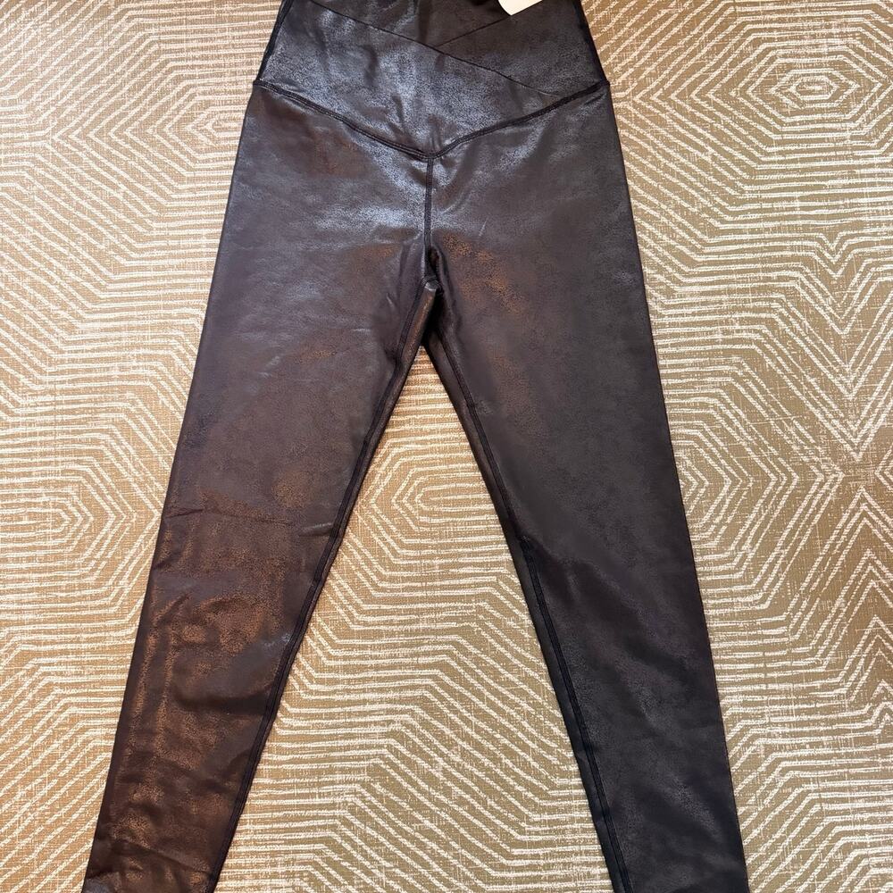 Aerie OFFLINE Faux Leather High Rise Leggings Womens Large Black Shiny Stretch